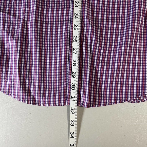 Peter Millar Button Shirt Mens Medium Button Down Long Sleeve Plaid Purple Red - Picture 6 of 7